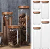 목재 뚜껑 유리 용기에 밀폐 된 캐니스터 주방 저장 병 항아리 컨테이너 곡물 커피 콩 grains candy jar containers