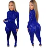 Women Elastic Tracksuits Sexy Hole High Neck Long Sleeve Top And Leggings Set For Spring And Autumn 2023