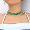 Choker XSbody Green Square Necklace Luxury Crystal for Women 2022 Vintage One Piece S￶t Rhinestone Estetiska halsband smycken