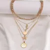 Chains Vintage Multilayer Chain Rose Flower Necklace For Women Coin Angel Pendant Jewelry Trend Women's Neck