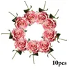 Dekorativa blommor 10 st bukett Rose Artificial Silk with Leaves Wedding Home Decoration Fake Peony Flower