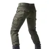Motorcykelkl￤der Fyra s￤songer Svartgr￶na jeans utomhus ridutrustning byxor varma med skyddande moto kn￤ kuddar avtagbara