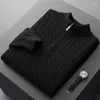 Herrtr￶jor Merino Wool Pullover Men's Half High Zip Neck Knitwear Autumn Winter Tung Twisted tr￶ja 1828