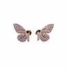 Pendientes de tuerca colección de invierno rosa púrpura Cz Color mariposa oreja sueño exquisito para mujer joyería