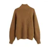 Women's Sweaters XIKOM 2022 Autumn Women Turtleneck Sweater Brown Oversize Pullover Long Sleeve Top Casual Knitted