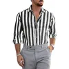 Men's Casual Shirts Mens Fashion Striped Linen Buckle Lapel Long Sleeve Shirt Top