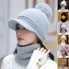 Berets Soft Women Casual Winter Woolen Cap Scarf Combo Female Hat Set Rhinestone Inlaid For Daily Wear