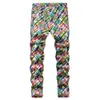 Jeans pour hommes pour hommes Y2K Couleur Imprimé Jeans Mode Stretch Denim Crayon Pantalon Stripe Plaid Peint Slim Fit Pantalon T221102