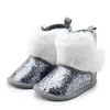 Boots Baby Boy Girl Shoes Fashion Winter Warm Snow Soft Solid Color Elegant Sequins Knitting Cotton Wool Half 0-18M