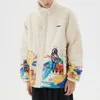 Męskie w dół hip -hopowe malowanie kreskówka kreskówka parkas męska bawełna bawełniana ciepła harajuku streetwear ponadgabaryt luźne płaszcze unisex kurtki