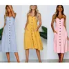 Casual Dresses Summer 2022 Boho Sexig blommig klänning vintage sundress kvinnlig strandknapp backless polka dot randiga kvinnor