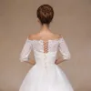White Off Shoulder Tulle Shawls Half Sleeve Lace Shrugs Wedding Bridal Embroidered Capelet Ladies Stoles and Wraps