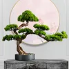 装飾的な置物リビングルームソリッドウッドシミュレーションゲストウェルカムパインエルデスクトップポーチグリーン植物偽の盆栽装飾
