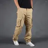 Mäns byxor Men Pure Cotton Solid Casual Thicked Straight Overalls Men Khaki Pant Tide Brand Work Plus Szie Trousers Elastic