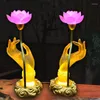 Decorative Figurines Buddha Machine Color-changing Lotus Lamp Ancient Glass Bergamot LED Permanent Light Temple Supplies