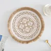 Woven Round Table Mats Handmade Cotton Linen Placemats with Tassel/Pompom Home Decoration