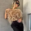 Women's Fur Faux Length 22cm 100% natural ostrich hair bra underwear women's fur coat real mini skirt Customization 221102