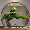 Decoratieve beeldjes Woonkamer Solid Wood Simulation Gast Welkom Pine El Desktop Porch Groene planten Fake Bonsai Interieur Decoratie