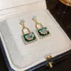 Dangle & Chandelier 2022 Micro Pave Green Crystal Zirconia Lock Design Drop Earrings For Women Personality 2022 New Delicate Fashion Jewelry