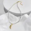 Pendant Necklaces Minar Natural Freshwater Pearls Chain Crescent Moon Necklace For Women Chic Gold Elegant Bohemian Chokers 2022