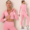 Ensembles actifs 2 pièces/ensemble Leggings sans couture vêtements d'entraînement pour femmes survêtement gymnase réglable fermeture éclair taille haute tenue de Sport Yoga Fitness costume