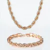 Kolczyki naszyjne Zestaw Bransoletki 5/6 mm dla kobiet mężczyzn 585 Rose Gold Color Twisted Link Link Party Wedding Fashion LCS19