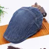 Basker solskydd enkelt basker hatt justerbar sp￤nne unisex jeans cap h￶st vinter snabb torr denim all-match mjuk