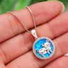 Anhänger Halsketten Zierliche weibliche Schwein Runde Anhänger Charme Silber Farbe Hochzeit Für Frauen Niedliche Blaue Opal Stein Kette Halskette