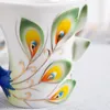 Tasses Soucoupes Creative 3D Fabriqué À La Main En Porcelaine Émail Paon Café Ensemble avec Soucoupe Et Cuillère Présent En Céramique Thé Eau Plat Cadeau