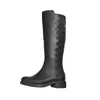 Otoño invierno Cuero de vaca suave Botas largas Cremallera de cuero real Zapatos de mujer negros Letras Barril alto Botas de caballero Zapato de diseñador Dama Rodilla plana