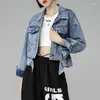 Vestes Femmes 2022 Automne Mode Femmes Denim Crop Veste Assorties Poches À Manches Longues Lâche Bouton Revers Loisirs Tout Match Manteau