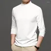 Men's T Shirts MLSHP Mulberry Silk Long Sleeve Men's T-shirts Spring Autumn Half High Collar Solid Color Male Simple Soft Man Tees 3XL