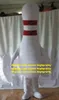 Verisimilar mascotte kostuum witte bowling kom gootball bowling pin bal stripje karakter twee rode dikke lijnen op nek zz915 fs