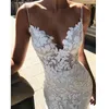 Berta sirena vestidos de novia 3D apliques florales de encaje sin espalda barrido tren de tul de talla grande Boho playa vestidos de novia Robe De
