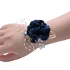 Decorative Flowers Rose Bridal Corsage Bridesmaid Wrist Flower Pearl Bead Wristband For Wedding Dancing Party Decor