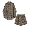 Women's Tracksuits Leopard Print Elegant Vacation Suits Women Long Sleeves Shirts And Pants Two Pieces Outfits Summer