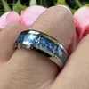 Обручальные кольца Уникальный драгоценный камень 6 мм 8 мм голубые полосы электрокардиографа волны инкрустация серебро и черное годовщина обручальное кольцо для мужчин женщин