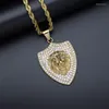 Pendentif Colliers Hip Hop Strass Pavé Bling Glacé Couleur Or En Acier Inoxydable Lion Bouclier Pendentifs Pour Hommes Rapper Bijoux