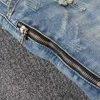 Men's Jeans Sokotoo Men's PU leather patchwork biker jeans Zippers retro light blue stretch denim slim pants T221102