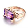 Anillos de boda YONGMAN ROMANTIC 18K Anillo de compromiso de amatista chapado en oro rosa Joyería de mujer Tamaño 6-10