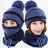 Bandanas 3 en 1 chapeaux d'extérieur femmes hiver bonnets velours épais bavoir masque Skullies bonnet chapeau anti-poussière femme chaud tricoté laine casquette