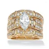 Wedding Rings Maat 5-11 Luxe sieraden Peer Cut White CZ 925 Silvergold Simulated Stones Women 3 in 1ring voor paar set cadeau