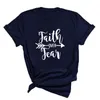 T-shirts pour femmes foi sur la peur lettre imprimé coton T-shirt femmes à manches courtes col rond ample été respirant hauts