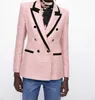 Abiti da donna Blazer Pink Blazer Office Lady 2022 Plaid Fashion Pocket a doppio petto a doppio petto Top a maniche lunghe Traf Giacca da donna Blazer Mujer T221027