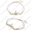 Bransoletka Saturn z pudełkiem Pearl Beaded Strand Diamond Tennis Planet Bracelets Woman Gold Designer Akcesoria 2158