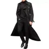 Herrgravrockar Autumn Spring Long Slim Coat Double-Breasted Lapel Windbreaker Man Fashion Design th