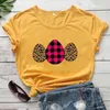 Buffalo Plaid and Leopard Womens T-Shirt T-shirt Drukuj Easter Eggs Family Trendy