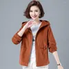 Kvinnorjackor Kvinnorjacka 2022 Spring Autumn Loose Hooded Corduroy Women Windbreaker Outwear Ladies Basic Overwear Top