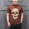 Men's Sweaters 2022 Silver Skull Design Summer Men's Turtleneck Sweater Short Sleeve Base Knitted T-Shirt Pullover