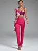 Women's Two Piece Pants Jacquard Evening Party Set Pink Elegant Sexy One Shoulder 2 Birthday Club Outfits 2022 Fashion